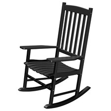 Outdoor Rocking Chair All Weather Wood Adirondack Rocker Chair w/High Back Black
