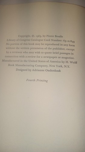 Planet Of The Apes Book Hardcover Pierre Boulle First Edition Fourth Print - Picture 3 of 3