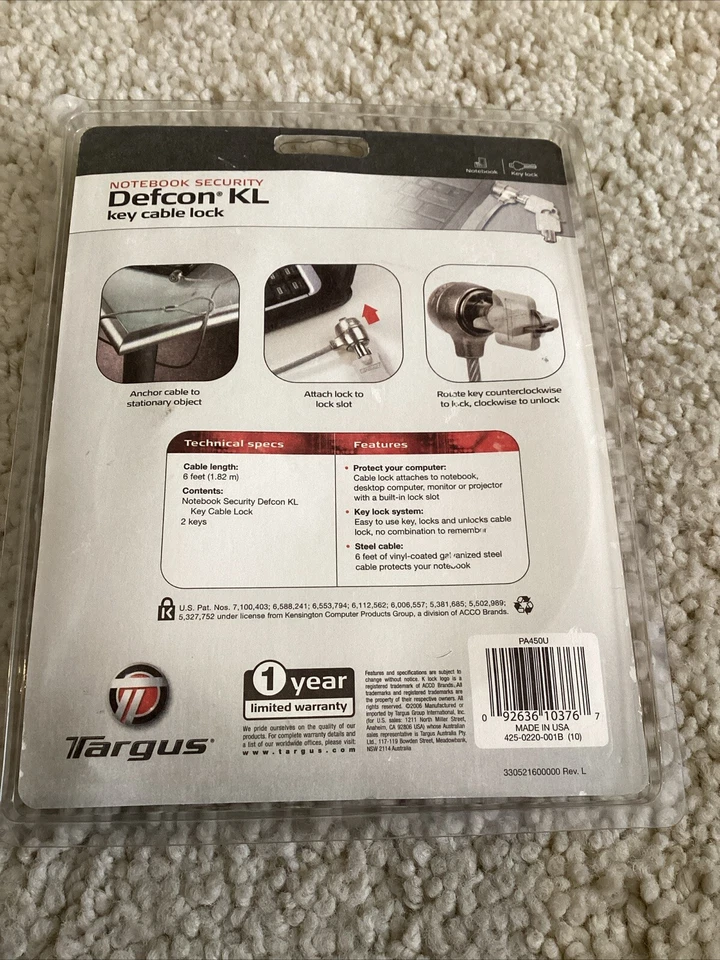 Notebook Security DEFCON KL Key Cable Lock For Laptop Computer - Image 2 of 2