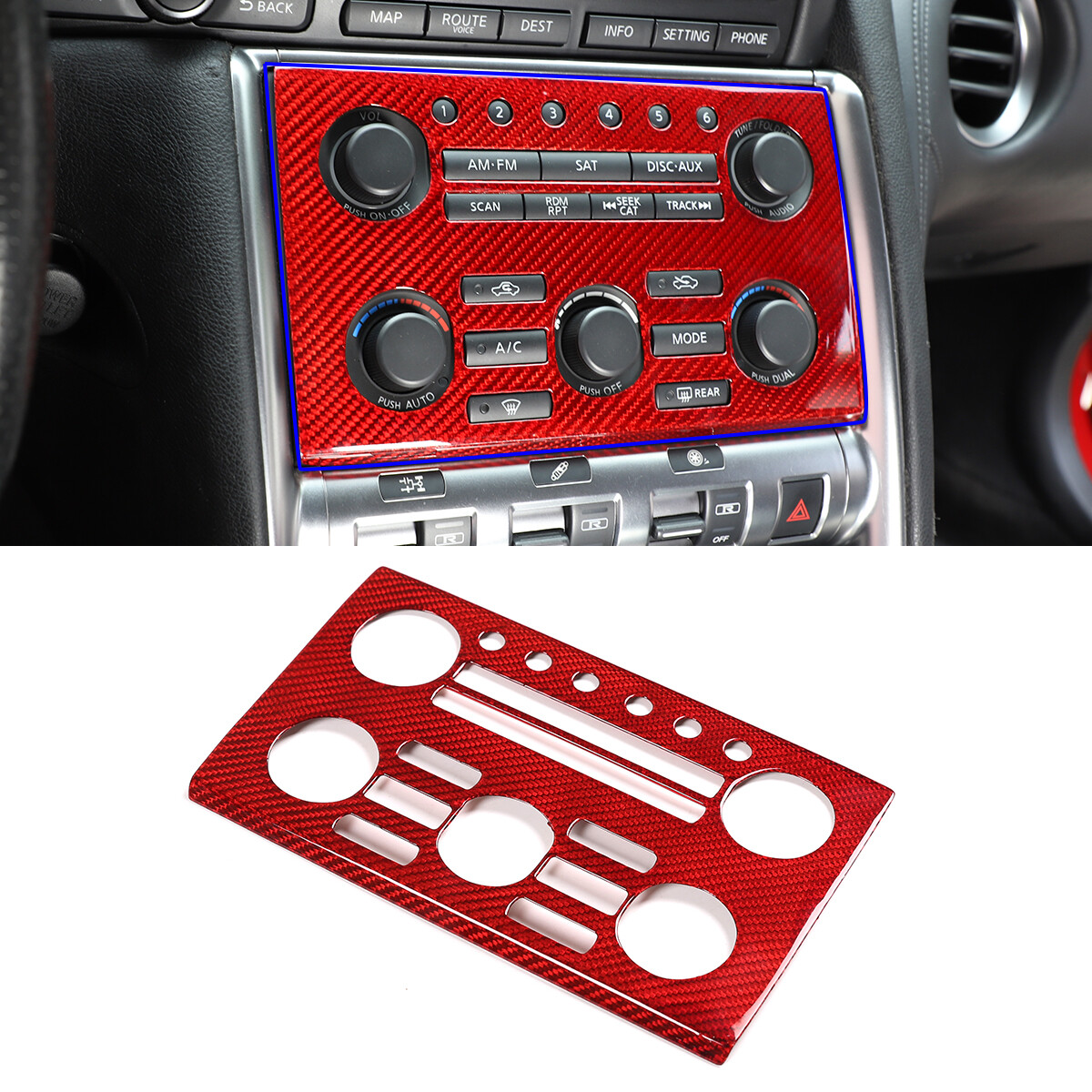 Red Carbon Fiber Central Control Volume Panel Trim for Nissan GTR