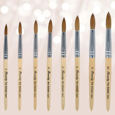 Serenity light Wood 100% real Kolinsky Acrylic Nail Brush Round all size S02-S12