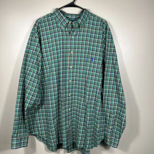 Ralph Lauren Classic Fit Plaid Green Long Sleeve Button Shirt Men's 2XB