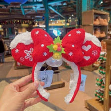 2023 Disney Park Christmas Minnie Mouse Red Ear Headband Shanghai Disneyland Hot