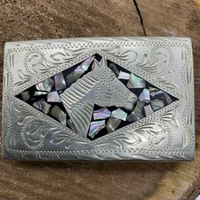 Vintage Handmade Mother Of Pearl Alpaca Mexico Horse Head Belt Buckle