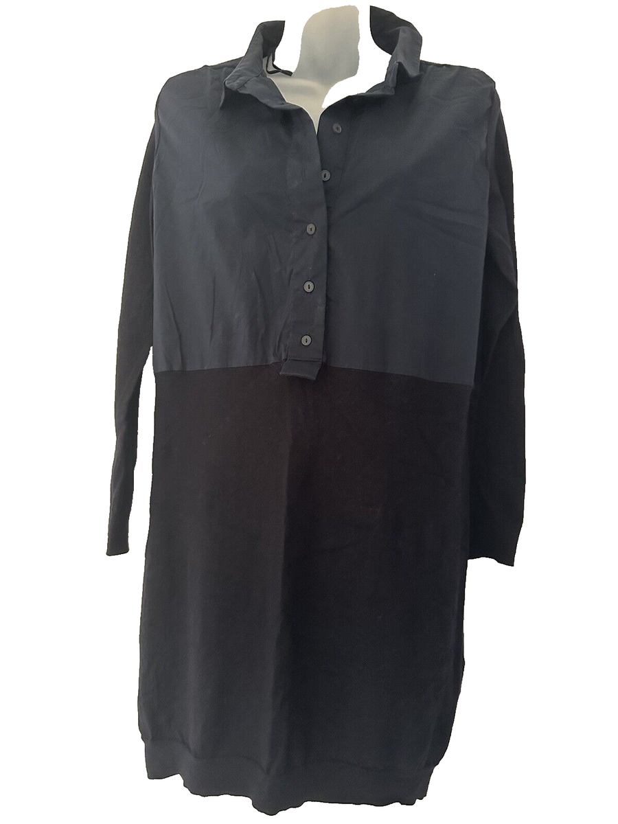 COS Women's Navy Blue Cotton Merino Wool Collared Shirt Dress