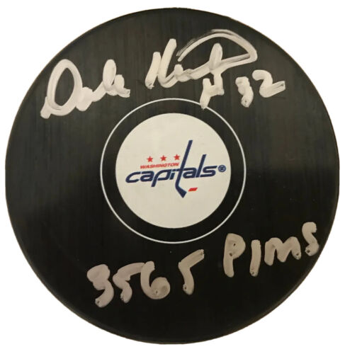 Dale Hunter signed Puck Washington Capitals "3565 PIMs" Inscription - Picture 1 of 2