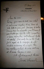 SCHÖNER AUTOGRAMMBRIEF DES KUNSTKRITIKERS ARSENE ALEXANDRE DATIERT MÄRZ 1931-