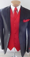 MEN'S Red XS - 6XL Dress Vest Waistcoat  Neck tie  Hankie Formal Wedding Prom