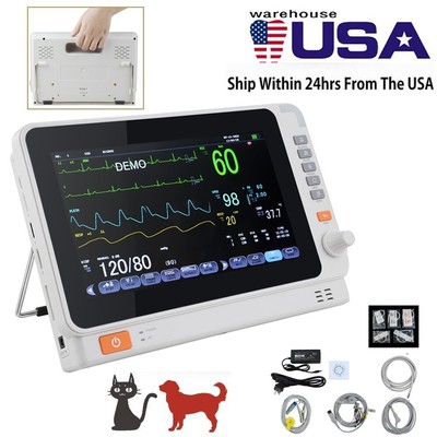 10 Inch Portable Veterinary Patient Monitor Multi Parameter ECG NIBP SpO2 Temp