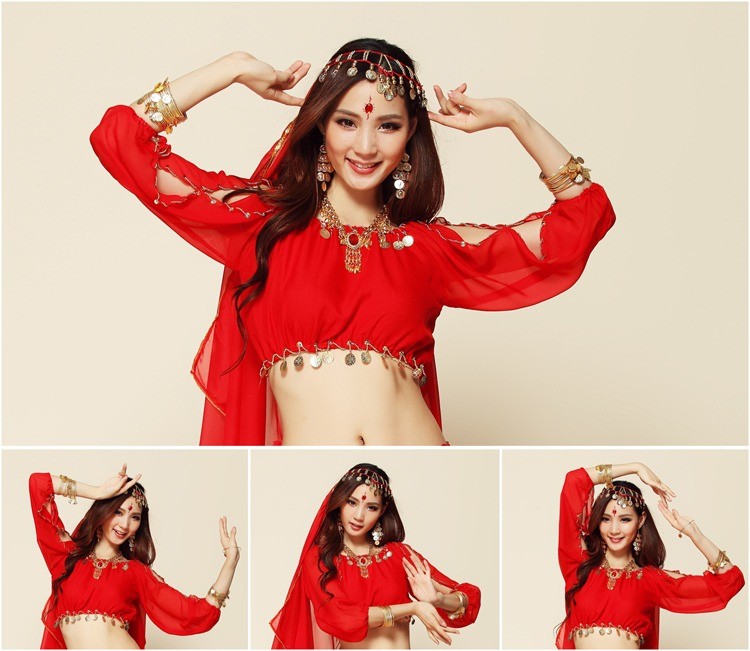 Hot Belly Dance Yoga Top Soft Midriff Dancing Wear Long sleeve top coins top