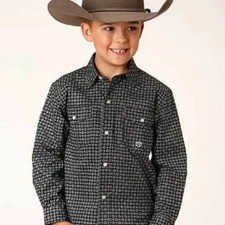 Roper Boy's BLACK LONG-SLEEVE WESTERN SHIRT w/ Circle & Square print 5 SIZES!