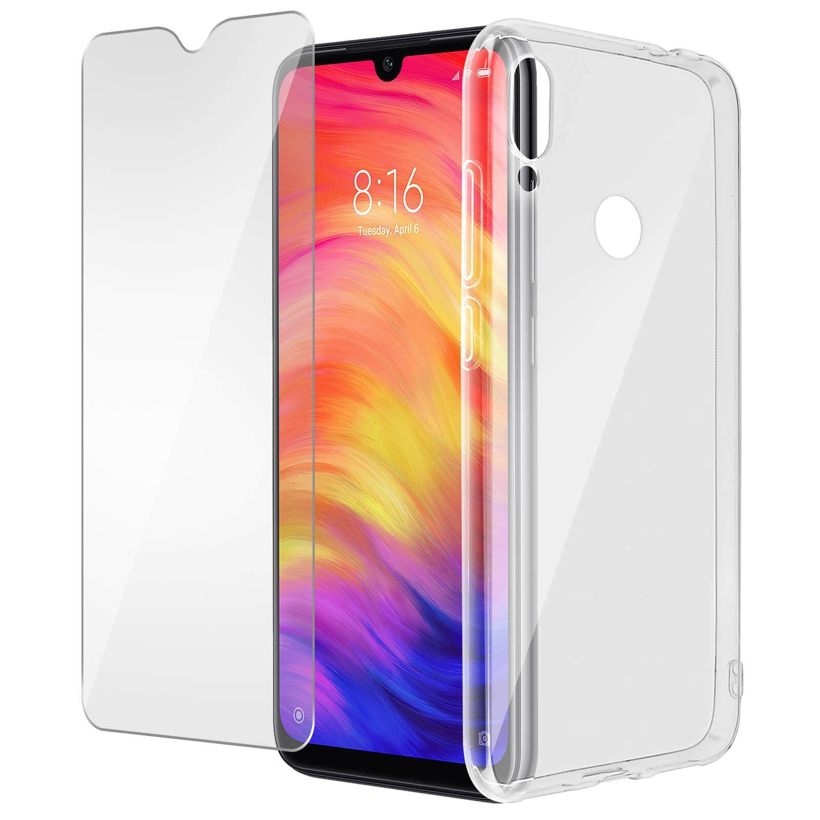 For XIAOMI REDMI 7 TEMPERED GLASS SCREEN PROTECTOR + CLEAR SILICONE TPU CASE GEL