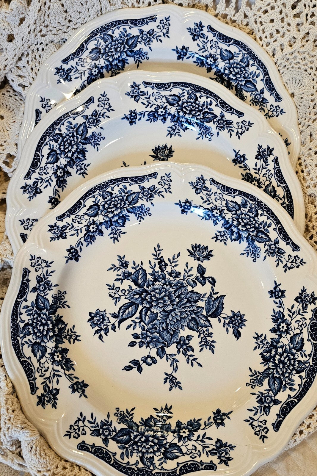Blue Carnation Ironstone dinner plates set of 3 eBay