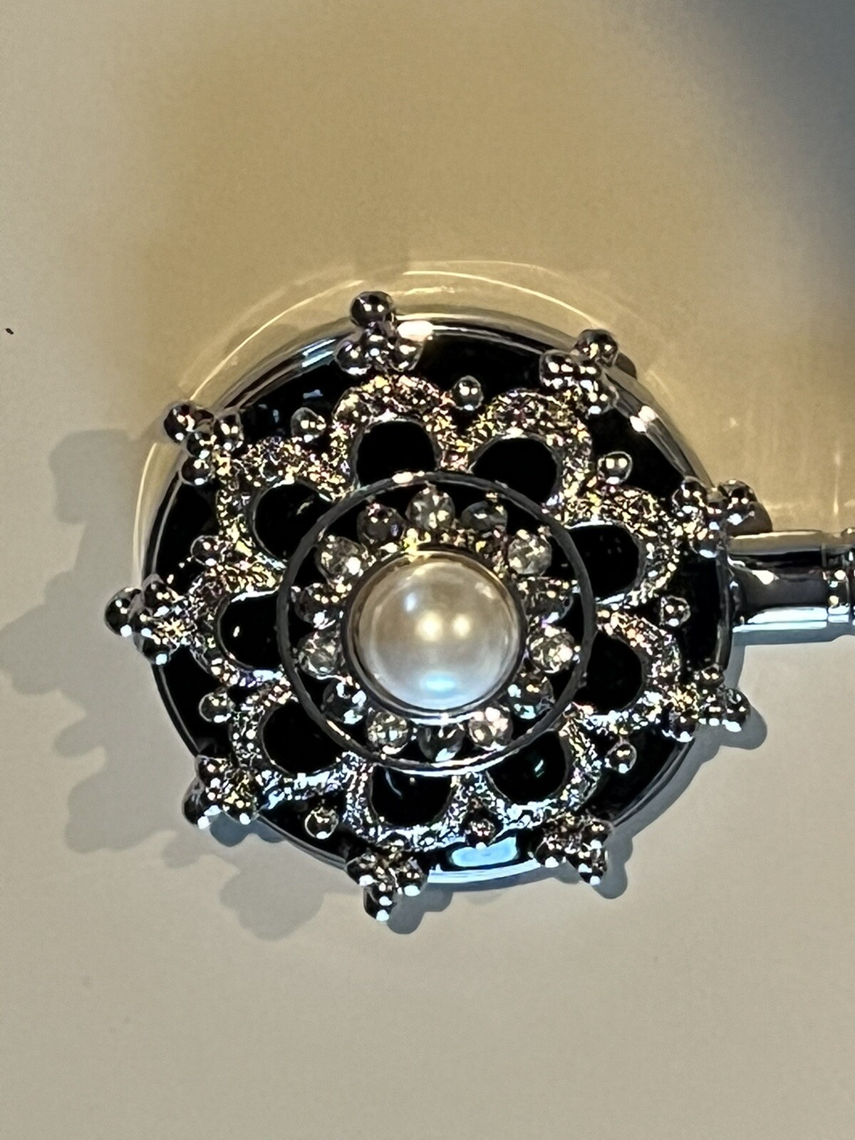 Handbag Holder Purse Pocketbook Table Hanger Black Pearl Rhinestone