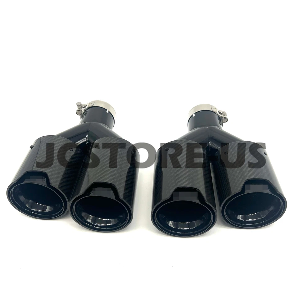 2PCS Fits BMW 63MM In 101MM Out Twin End Tips Tail Pipe Carbon Fiber NEW US - Изображение 4 из 4