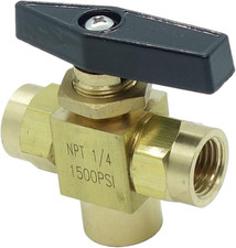 1 Piece Brass 1/4 NPT Female L Port 3 Three Way Ball Valve 1500 Psi