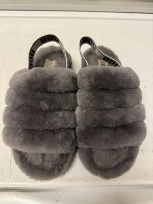 UGG Fluff Yeah Slide Slippers Women s Size 6 Gray Sheepskin Slingback Sandals