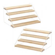 2 Pack 4 Tier 12 Inch Acrylic Wooden Display Stand, Clear Acrylic Display Ris...
