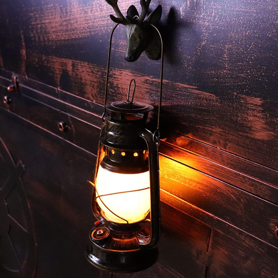 Reheyre Lanterne Vintage LED à Flamme Vacillante, Lanterne LED Rétro à Piles Avec Crochet, Décorations à Suspendre Pour Intérieur/extérieur, Terrasse