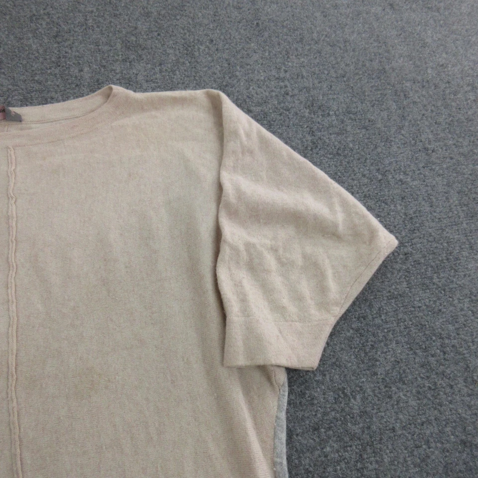 Suéter Phase Eight Mujer Grande Beige Gris Manga Corta Mezcla Cachemira Alto Bajo Foto 4 de 4