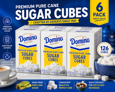 6 Pack Domino Premium Pure Cane Sugar Cubes   1 lb Box, 126 Cubes Each, Non-GMO