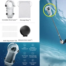 60M depth Invisible Waterproof Underwater Diving Case for Insta360 X5 Camera