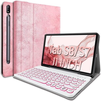 Keyboard Case Galaxy Tab S8 S7 11'' Backlit Wireless Detachable Pink
