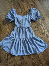 Shein Women's XS Blue Short Sleeve Chenille Tie Back Mini Dress Casual Summer