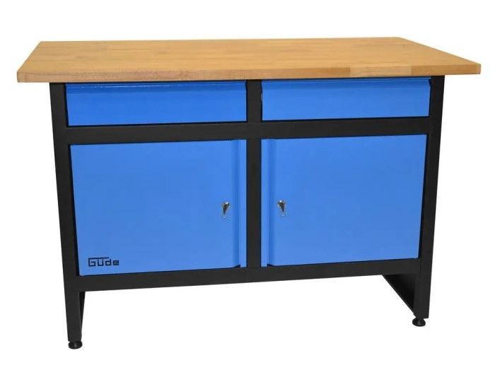 Établi en acier Güde GW 2/2 robuste avec plateau en bois massif pour bricoleur