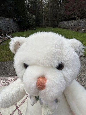 Cute Stuffed Bear with Floral Print On Feet and Ears Made In Korea Playful Pals