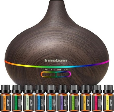 InnoGear Aromatherapy Diffuser and 10 Essential Oil Set, 13.5 fl oz Ultrasonic