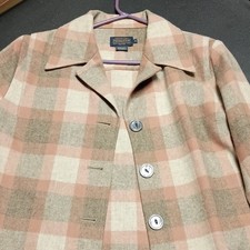 Pendleton Pink Beige Plaid Wool Jacket M Button Pockets Lined Mid-Length Women