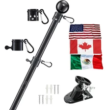 Flagpole w/stars 5' ft Long Black for 3', 4', 5' flag size for House front/back