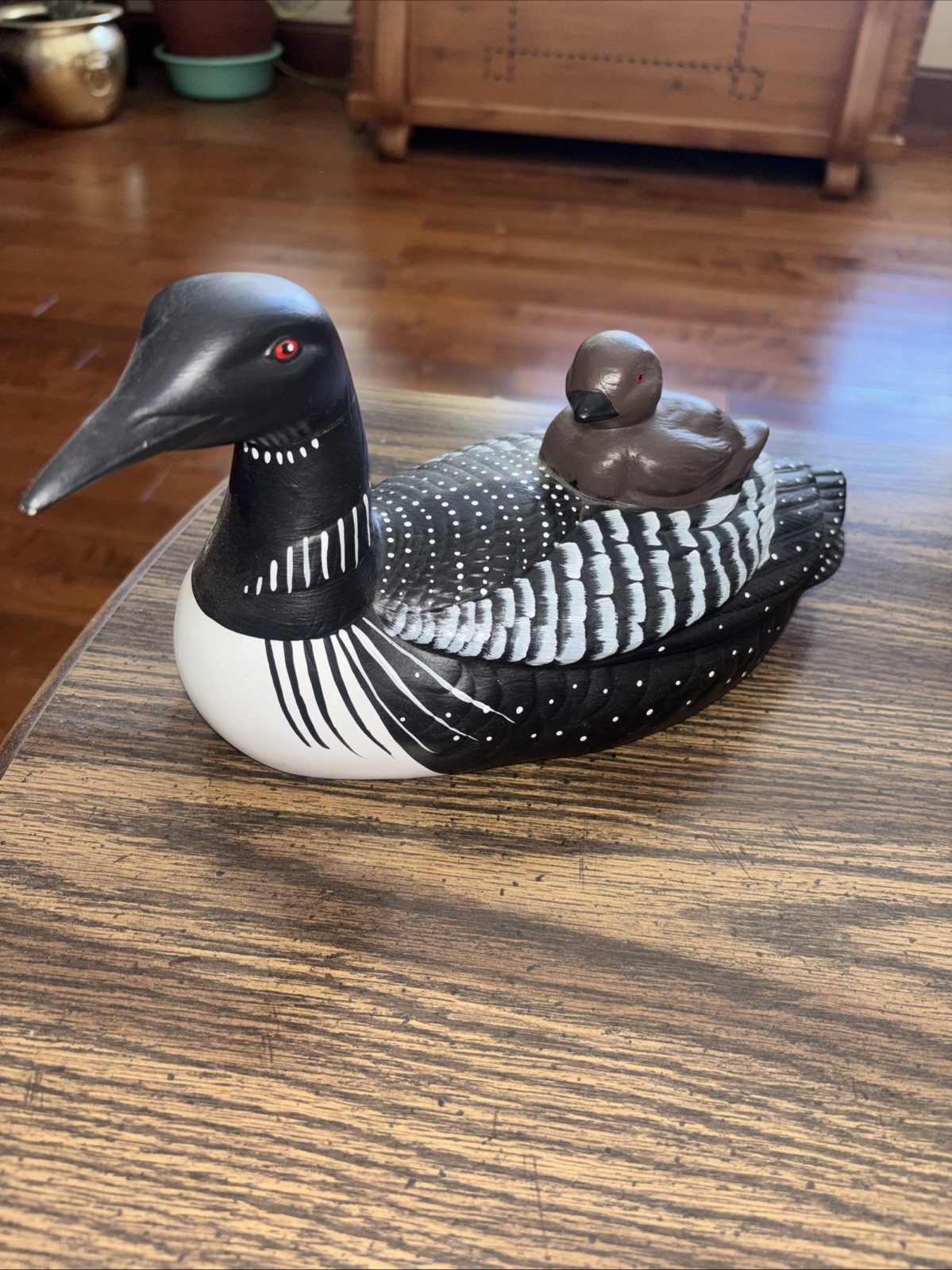 Vintage Ceramic Loon with Baby on Back 9” Figurine Hand-Painted Made In Canada