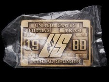 JA27148 MIP VINTAGE 1988 UNITED STATES SHOOTING TEAM BRASSTONE BELT BUCKLE