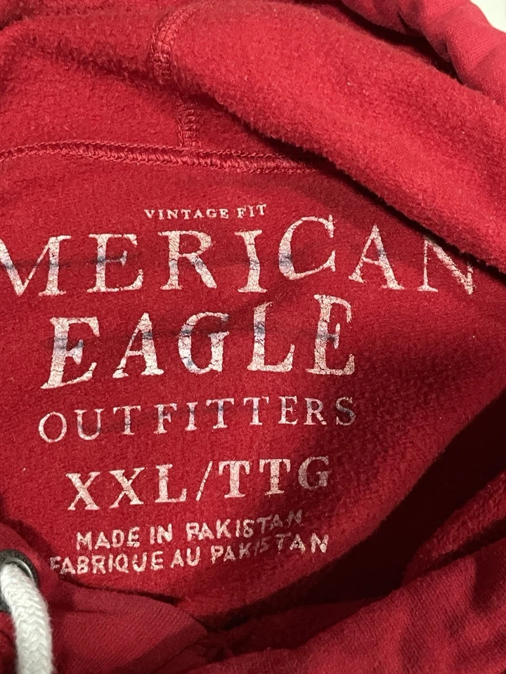 Sudadera con Capucha Pullover American Eagle Outfitters XXL Calce Vintage Roja Logo Grande Foto 3 de 4
