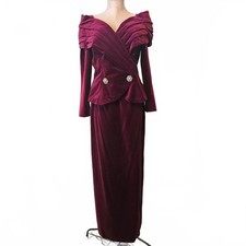 Vintage Watters & Watters Burgundy Velvet Formal Dress Size 12 Made in USA