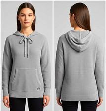 Michael Kors Women's Pullover Hoodie S Gray Knit Logo Drawstring Pockets LS
