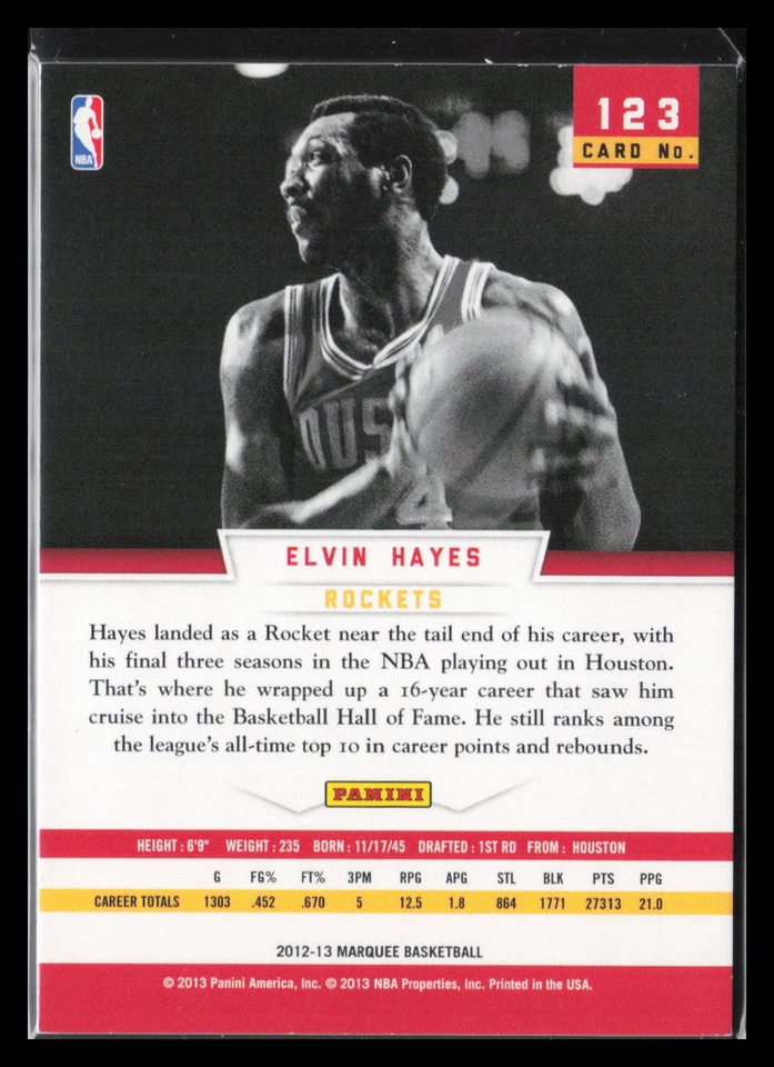 2012-13 Panini Marquee #123 Elvin Hayes - Image 2 of 2