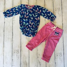 Hatley Baby Girl 2pc Outfit Butterfly Top  Pink Pants 3  6M EUC