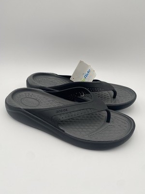 Crocs LiteRide Men's Thong Sandal Slip-On Black/Gray US 12 Logo Accent