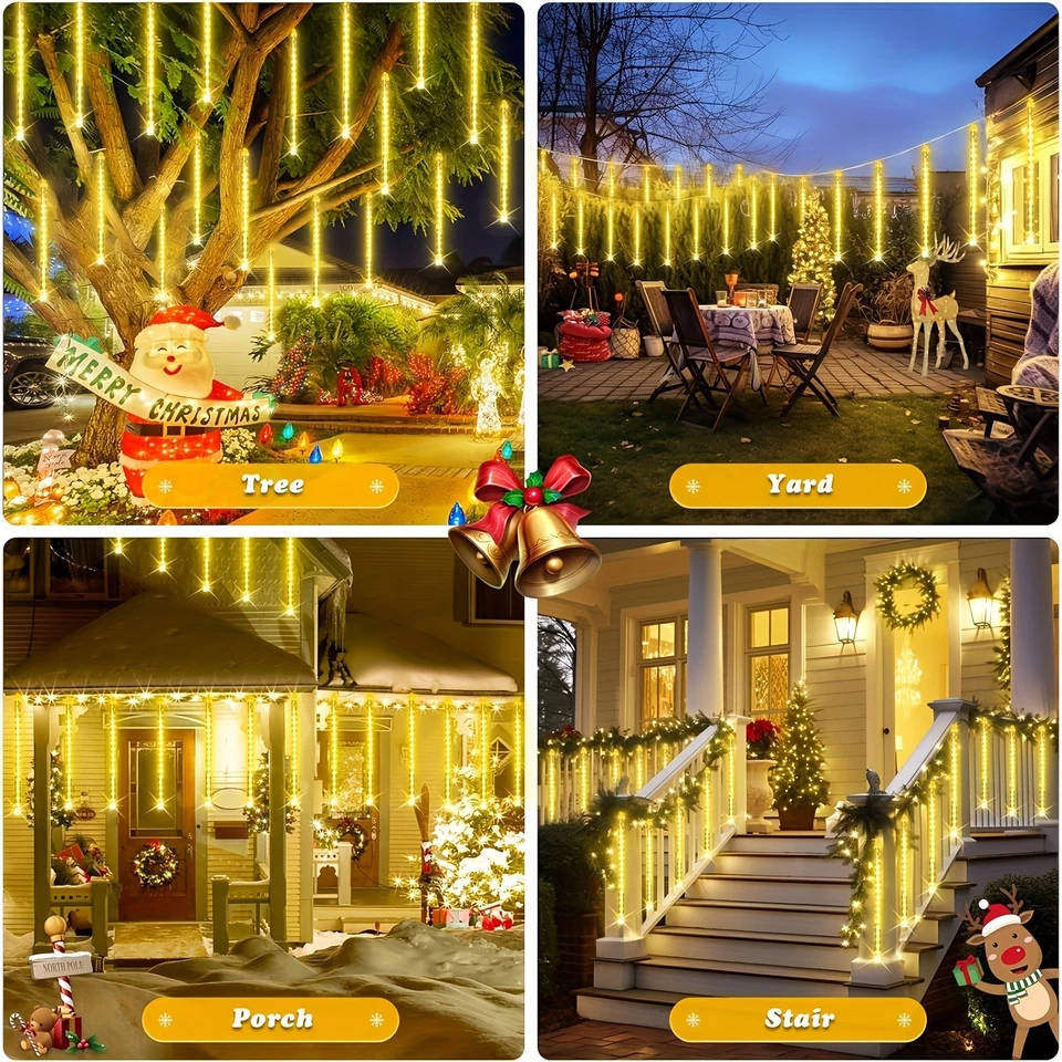 192/288LED Meteor Shower Lights Outdoor Christmas Lights Snowfall Rain Drop UK - Image 2 of 4