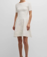 Oscar De La Renta Women Ivory Short-Sleeve Orchid Fit-&-Flare Mini Dress L