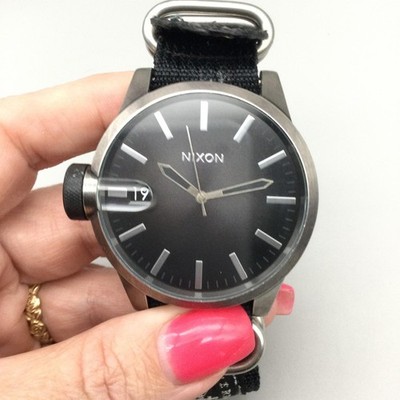 Nixon Mens Watch 48mm Black Dial Chronicle Magnified Date Swiss