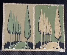 Vintage Crown Plastic Coated Playing Cards Double Deck Cypress Trees Gold Green
