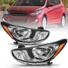 For 2012-2014 Hyundai Accent Halogen Chrome Amber Headlights Assembly 12-14 Set