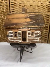 Vintage Log Cabin Handmade Folk Art 10x7.5x10 OOAK Rustic Primitive Decor Signed