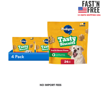 (4 pack) Pedigree Large Tasty Biscuits Dog Treats, Beef & Cheese Flavor, 24-oz 