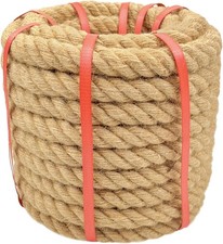 1 Inch x 50 Ft Hemp Rope, 900 Lbs Working Strength, 4 Strand Twisted Cord for