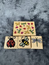 Lot of 4 Vintage Bug Insect Wood Mounted Rubber Stamps Bee Ladybug Dragonfly